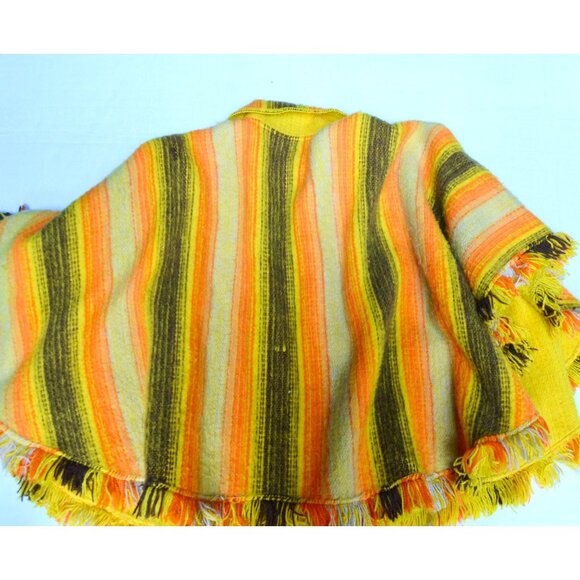 1970s BRIGHT Yellow & Orange Poncho Striped - Picture 7 of 9